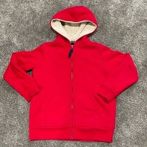 Lands End Boys Lined Zip Up Red Hoodie